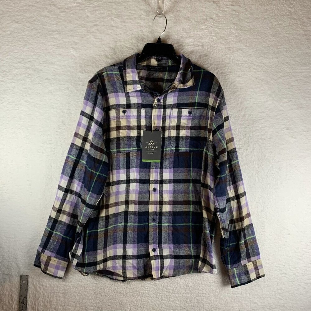 Alpine Design Shirt Men's Large Multicolor Plaid Cotton Flannel Button-Up 7011